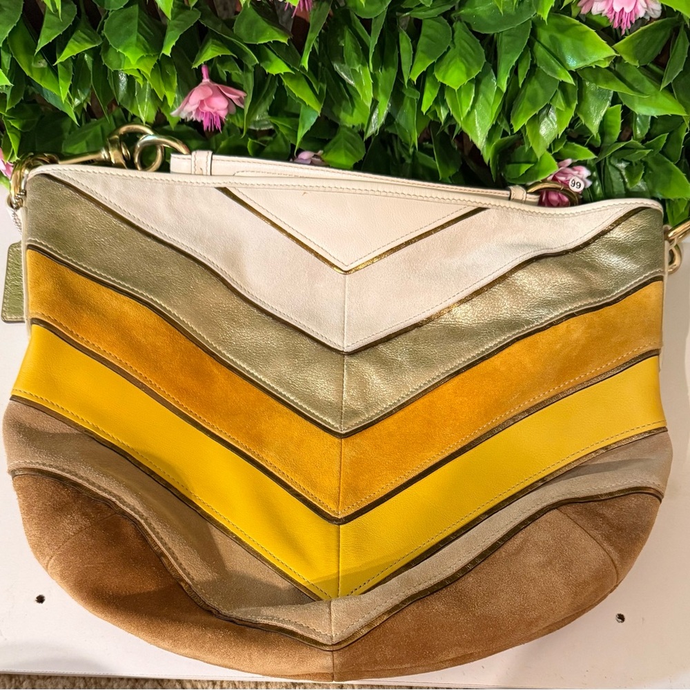 Coach Suede Leather Multicolor Chevron Hobo Shoulder Bag - Picture 5 of 11